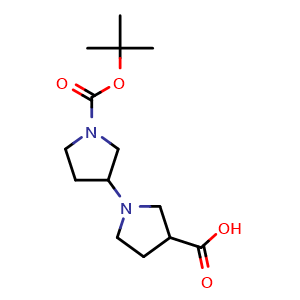 Chemical structure of 1-(1-(tert-Butoxycarbonyl)pyrrolidin-3-yl)pyrrolidine-3-carboxylic acid , CAS 1360587-65-0, AChemBlock U104741