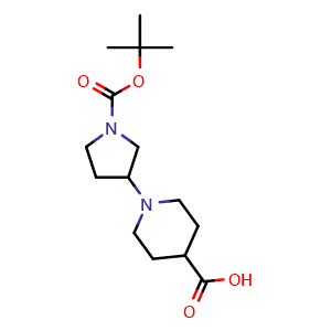 Chemical structure of 1-(1-(tert-Butoxycarbonyl)pyrrolidin-3-yl)piperidine-4-carboxylic acid , CAS 1440535-47-6, AChemBlock U104742