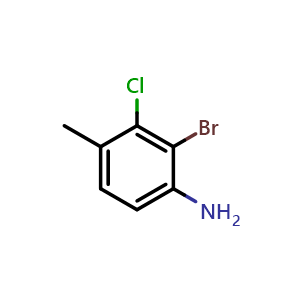 Chemical structure of 2-Bromo-3-chloro-4-methylbenzenamine , CAS 289687-20-3, AChemBlock U104757