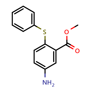 Chemical structure of Methyl 5-amino-2-(phenylthio)benzoate , CAS 361336-73-4, AChemBlock U104883