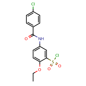 Chemical structure of 5-(4-Chlorobenzamido)-2-ethoxybenzene-1-sulfonyl chloride , CAS 680617-88-3, AChemBlock U104937