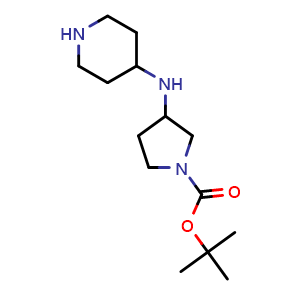 Chemical structure of 1-N-Boc 3-(piperidin-4-ylamino) pyrrolidine , CAS 885275-11-6, AChemBlock U104962