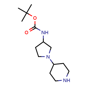 Chemical structure of 3-N-Boc-amino-1-(piperidin-4-yl) pyrrolidine , CAS 903094-57-5, AChemBlock U104972
