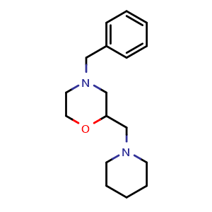 Chemical structure of 4-Benzyl-2-((piperidin-1-yl)methyl) morpholine , CAS 874881-17-1, AChemBlock U104977