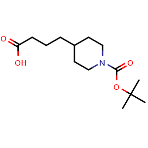 Chemical structure of 1-Boc-4-piperidinebutanoic acid , CAS 142247-38-9, AChemBlock U105014