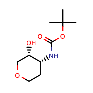 Chemical structure of Tert-butyl N-[(3R,4R)-3-hydroxytetrahydropyran-4-yl]carbamate , CAS 1931934-93-8, AChemBlock U105090
