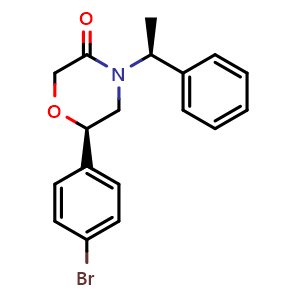 Chemical structure of (6R)-6-(4-bromophenyl)-4-[(1S)-1-phenylethyl]morpholin-3-one , CAS 920801-93-0, AChemBlock U105096