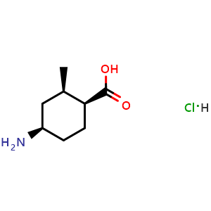Chemical structure of Rel-(1S,2R,4R)-4-amino-2-methyl-cyclohexanecarboxylic acid; hydrochloride , CAS 2708286-66-0, AChemBlock U105100