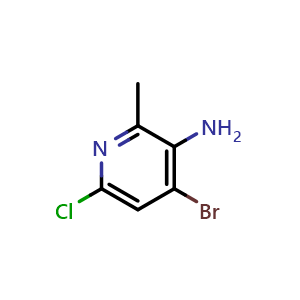 Chemical structure of 4-Bromo-6-chloro-2-methyl-pyridin-3-amine , CAS 1351813-69-8, AChemBlock U105111
