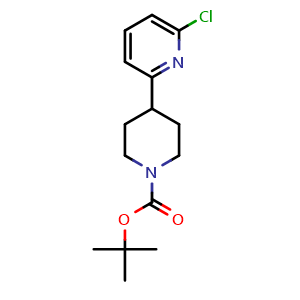 Chemical structure of Tert-butyl 4-(6-chloro-2-pyridyl)piperidine-1-carboxylate , CAS 1266118-78-8, AChemBlock U105114