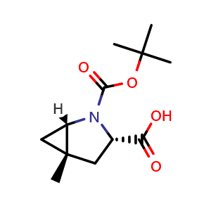 Chemical structure of (1S,3S,5S)-2-tert-butoxycarbonyl-5-methyl-2-azabicyclo[3.1.0]hexane-3-carboxylic acid , CAS 1250940-01-2, AChemBlock U105124