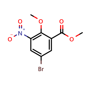 Chemical structure of Methyl 5-bromo-2-methoxy-3-nitrobenzoat , CAS 67657-90-3, AChemBlock U105134