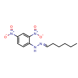 Chemical structure of Hexanal 2,4-dinitrophenylhydrazone , CAS 1527-97-5, AChemBlock U105175