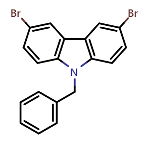 Chemical structure of 9-Benzyl-3,6-dibromocarbazole , CAS 118599-27-2, AChemBlock U105179