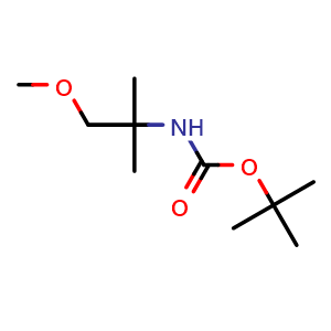 Chemical structure of Tert-butyl (1-methoxy-2-methylpropan-2-yl)carbamate , CAS 204707-34-6, AChemBlock U105294