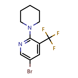 Chemical structure of 5-Bromo-2-(piperidin-1-yl)-3-(trifluoromethyl)pyridine , CAS 2151398-06-8, AChemBlock U105299