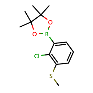 Chemical structure of 2-(2-Chloro-3-(methylthio)phenyl)-4,4,5,5-tetramethyl-1,3,2-dioxaborolane , AChemBlock U105306