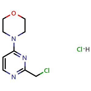 Chemical structure of 4-(2-(Chloromethyl)pyrimidin-4-yl)morpholine hydrochloride , CAS 118779-76-3, AChemBlock U105313