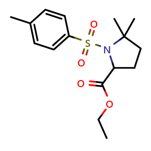 Chemical structure of Ethyl 5,5-dimethyl-1-tosylpyrrolidine-2-carboxylate , CAS 905706-74-3, AChemBlock U105340