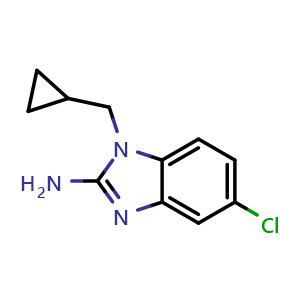 Chemical structure of 5-Chloro-1-(cyclopropylmethyl)-1H-benzo[d]imidazol-2-amine , CAS 1154369-82-0, AChemBlock U105413