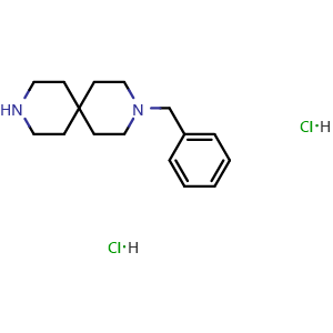 Chemical structure of 3-Benzyl-3,9-diazaspiro[5.5]undecane; dihydrochloride , CAS 1171506-89-0, AChemBlock U105431