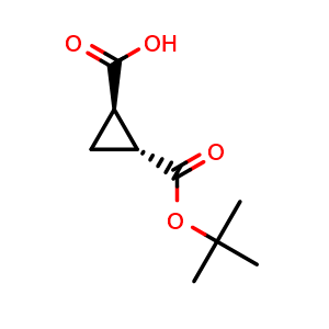 Chemical structure of (1R,2R)-2-tert-butoxycarbonylcyclopropanecarboxylic acid , CAS 1909288-13-6, AChemBlock U105439