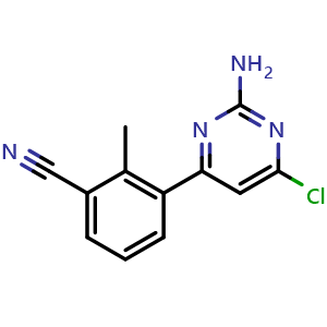 Chemical structure of 3-(2-Amino-6-chloropyrimidin-4-yl)-2-methylbenzonitrile , CAS 2239278-05-6, AChemBlock U105466
