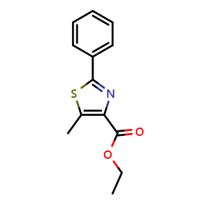 Chemical structure of 5-Methyl-2-phenyl-thiazole-4-carboxylic acid ethyl ester , CAS 132089-40-8, AChemBlock U105474