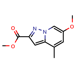Chemical structure of 6-Methoxy-4-methyl-pyrazolo[1,5-a]pyridine-2-carboxylic acid methyl ester , CAS 1427423-56-0, AChemBlock U105476