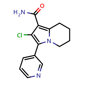 Chemical structure of 2-Chloro-5,6,7,8-tetrahydro-3-(3-pyridinyl)-1-indolizinecarboxamide , CAS 186829-19-6, AChemBlock U105499