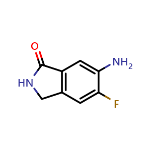 Chemical structure of 6-Amino-5-fluoro-2,3-dihydro-1H-isoindol-1-one , CAS 1036389-90-8, AChemBlock U105527