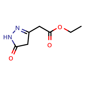 Chemical structure of 4,5-Dihydro-5-oxo-1H-pyrazole-3-acetic acid ethyl ester , CAS 98334-81-7, AChemBlock U105590