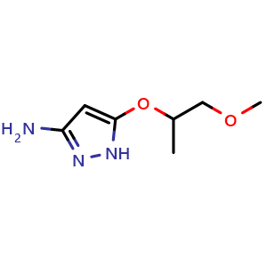 Chemical structure of 5-(2-Methoxy-1-methylethoxy)-1H-pyrazol-3-amine , CAS 1000896-45-6, AChemBlock U105594