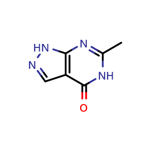 Chemical structure of 1,5-Dihydro-6-methyl-4H-pyrazolo[3,4-d]pyrimidin-4-one , CAS 30129-57-8, AChemBlock U105596