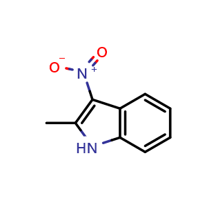 Chemical structure of 2-Methyl-3-nitro-1H-indole , CAS 3484-08-0, AChemBlock U105614