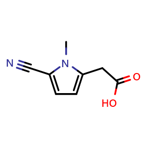 Chemical structure of 5-Cyano-1-methyl-1H-pyrrole-2-acetic acid , CAS 71290-65-8, AChemBlock U105619