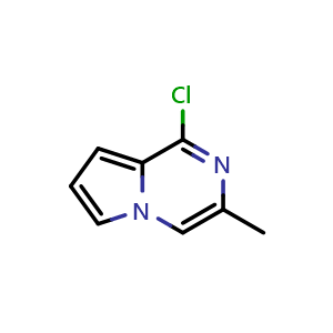 Chemical structure of 1-Chloro-3-methyl-pyrrolo[1,2-a]pyrazine , CAS 1025054-90-3, AChemBlock U105628
