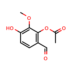 Chemical structure of 6-Formyl-3-hydroxy-2-methoxyphenyl acetate , CAS 272785-31-6, AChemBlock U105656
