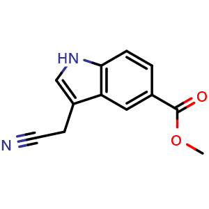 Chemical structure of 3-(Cyanomethyl)-1H-indole-5-carboxylic acid methyl ester , CAS 113438-59-8, AChemBlock U105667