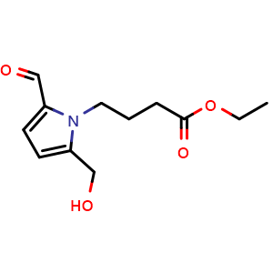 Chemical structure of Ethyl 4-(2-formyl-5-(hydroxymethyl)-1H-pyrrol-1-yl)butanoate , CAS 2665661-00-5, AChemBlock U105668