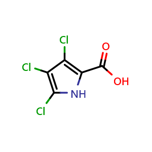 Chemical structure of 3,4,5-Trichloro-1H-pyrrole-2-carboxylic acid , CAS 1111085-36-9, AChemBlock U105669