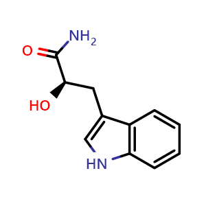 Chemical structure of (R)-a-hydroxy-1H-indole-3-propanamide , CAS 159830-26-9, AChemBlock U105674
