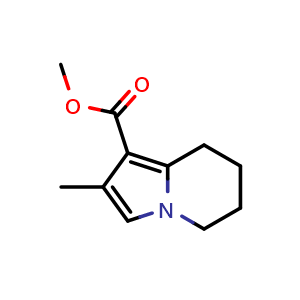 Chemical structure of 5,6,7,8-Tetrahydro-2-methyl-1-indolizinecarboxylic acid methyl ester , CAS 112561-20-3, AChemBlock U105681