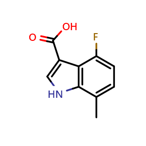 Chemical structure of 4-Fluoro-7-methyl-1H-indole-3-carboxylic acid , CAS 1268053-38-8, AChemBlock U105687