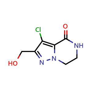Chemical structure of 3-Chloro-6,7-dihydro-2-(hydroxymethyl)-pyrazolo[1,5-a]pyrazin-4(5H)-one , CAS 1382786-15-3, AChemBlock U105721