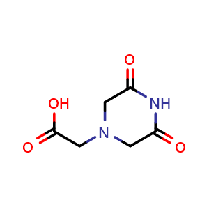 Chemical structure of 3,5-Dioxo-1-piperazineacetic acid , CAS 127510-13-8, AChemBlock U105724