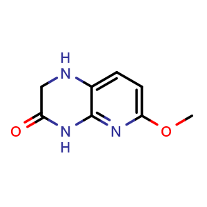 Chemical structure of 1,4-Dihydro-6-methoxy-pyrido[2,3-b]pyrazin-3(2H)-one , CAS 1073633-84-7, AChemBlock U105731