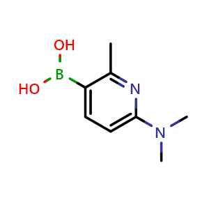 Chemical structure of B-[6-(dimethylamino)-2-methyl-3-pyridinyl]-boronic acid , CAS 910054-74-9, AChemBlock U105780