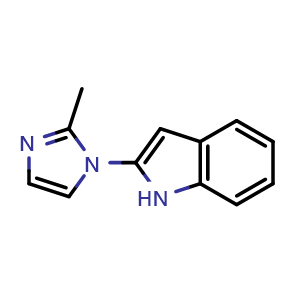 Chemical structure of 2-(2-Methyl-1H-imidazol-1-yl)-1H-indole , CAS 1225068-06-3, AChemBlock U105789
