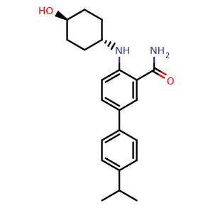 Chemical structure of rel-4-(((1R,4R)-4-hydroxycyclohexyl)amino)-4'-isopropyl-[1,1'-biphenyl]-3-carboxamide , CAS 2234897-35-7, AChemBlock U105835